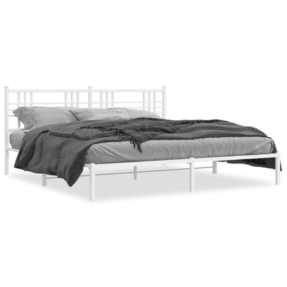 White Metal Bed Frame with Headboard, 193x203cm, No Mattress