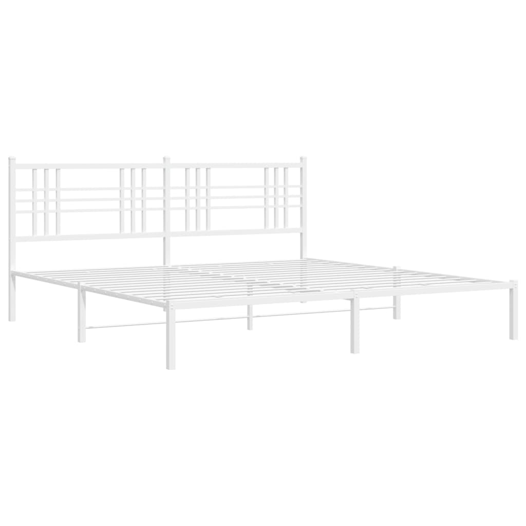 White Metal Bed Frame with Headboard, 193x203cm, No Mattress