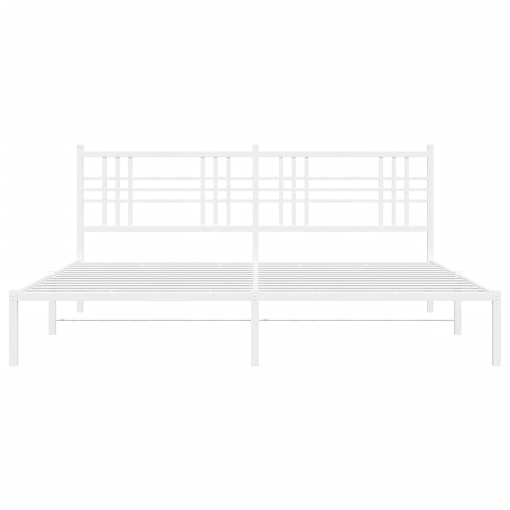 White Metal Bed Frame with Headboard, 193x203cm, No Mattress