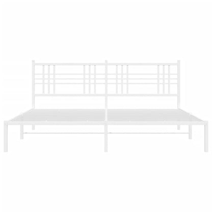 White Metal Bed Frame with Headboard, 193x203cm, No Mattress