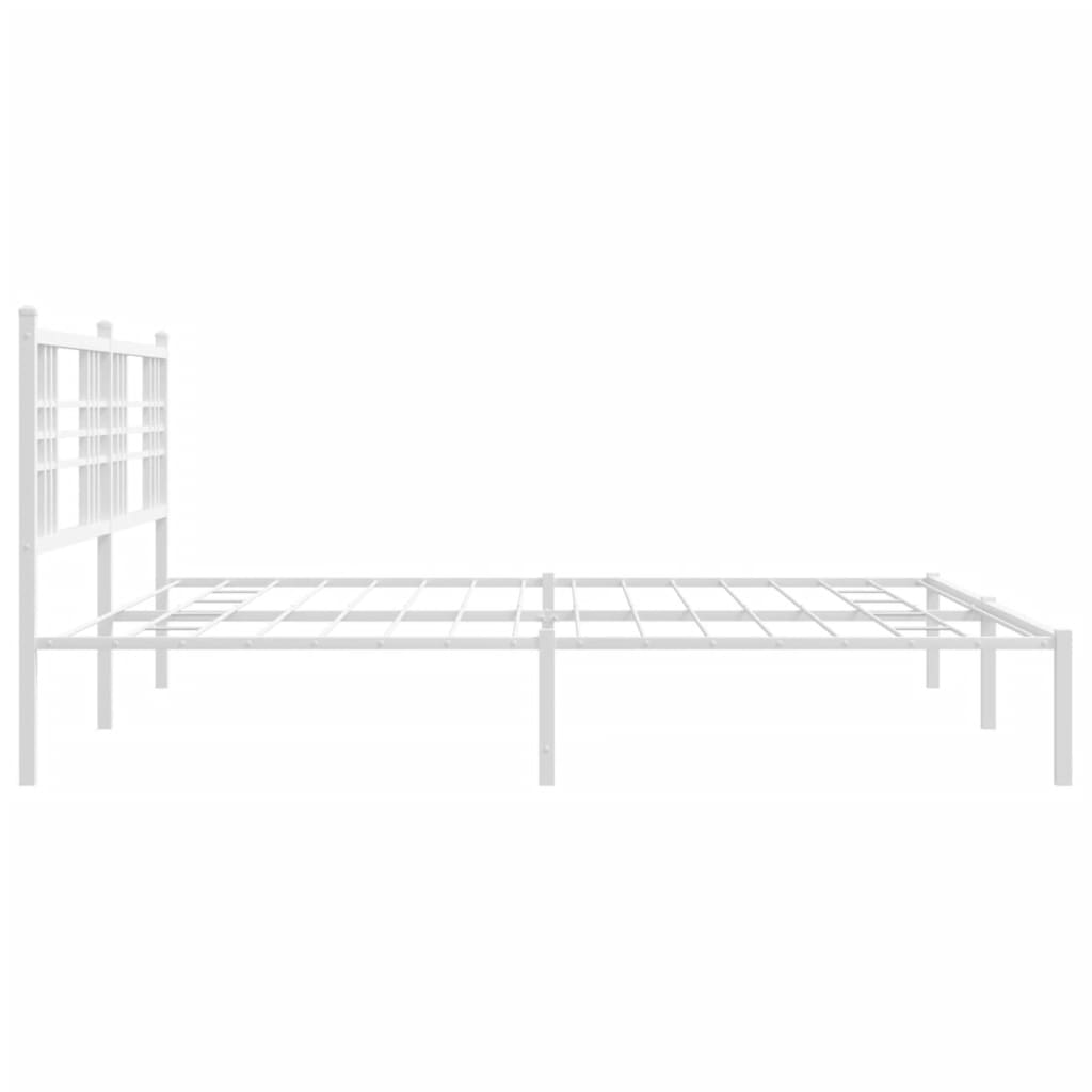 White Metal Bed Frame with Headboard, 193x203cm, No Mattress