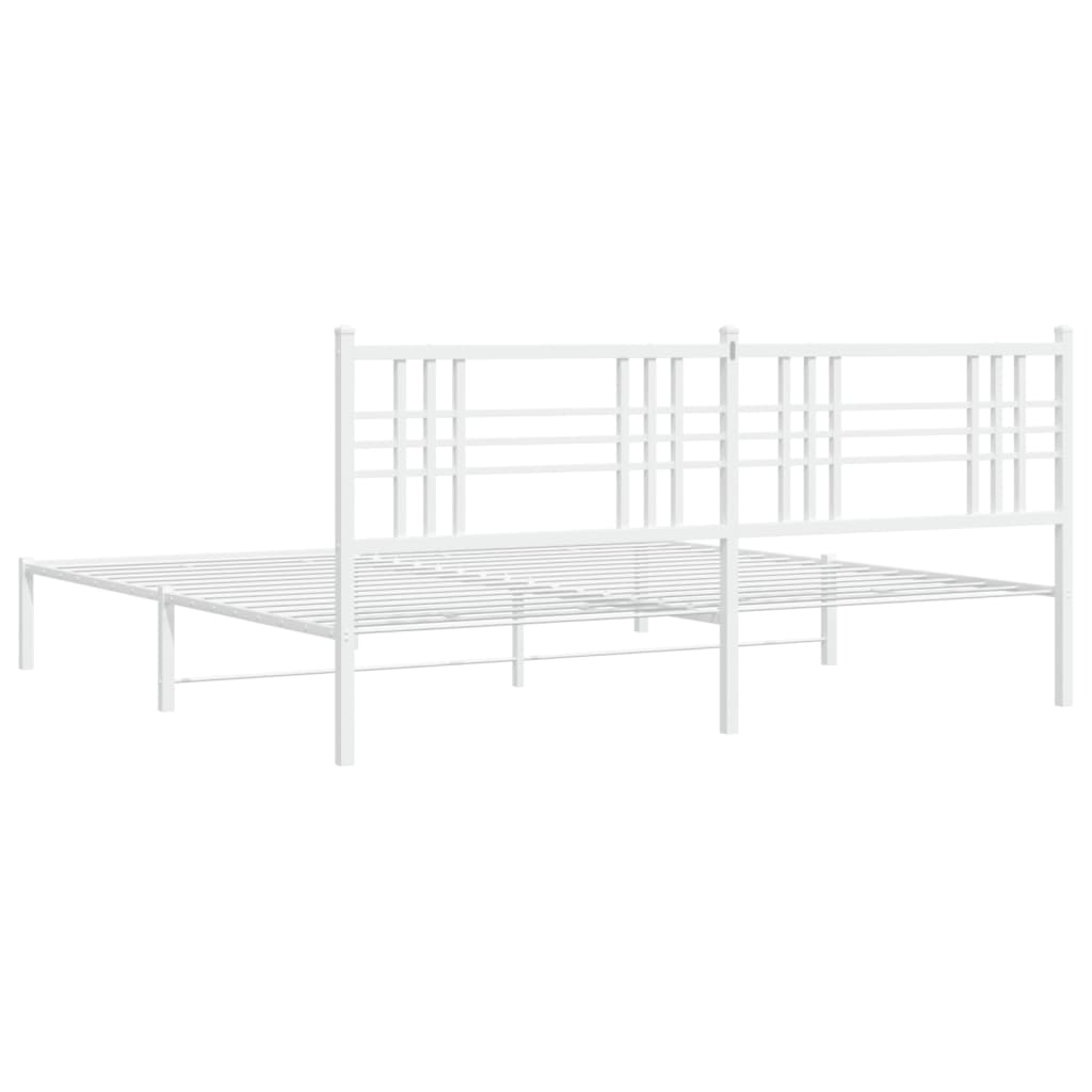 White Metal Bed Frame with Headboard, 193x203cm, No Mattress