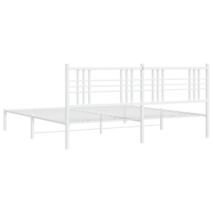White Metal Bed Frame with Headboard, 193x203cm, No Mattress