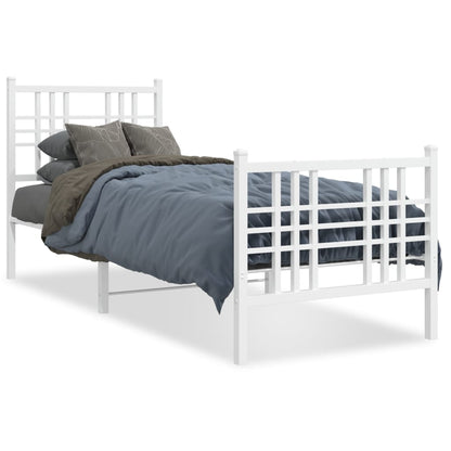White Metal Bed Frame with Footboard, No Mattress, 75x190cm