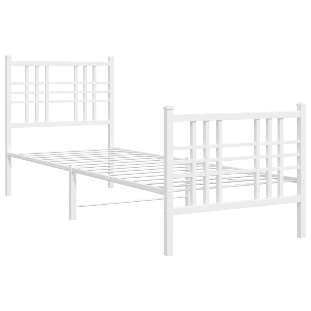 White Metal Bed Frame with Footboard, No Mattress, 75x190cm