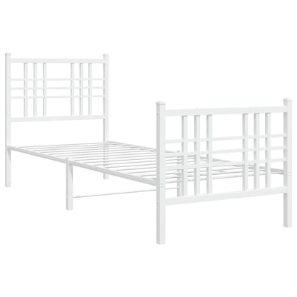 White Metal Bed Frame with Footboard, No Mattress, 75x190cm