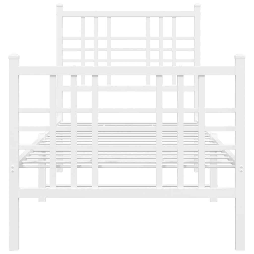 White Metal Bed Frame with Footboard, No Mattress, 75x190cm