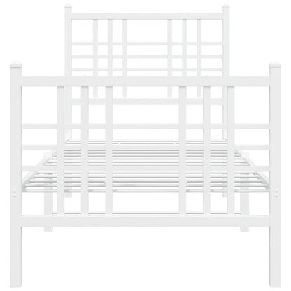 White Metal Bed Frame with Footboard, No Mattress, 75x190cm