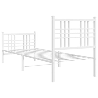 White Metal Bed Frame with Footboard, No Mattress, 75x190cm