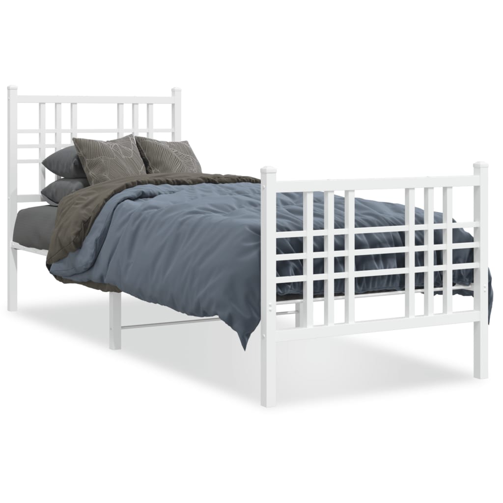 White Metal Bed Frame with Footboard, 80x200cm, No Mattress