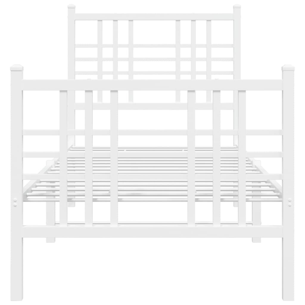 White Metal Bed Frame with Footboard, 80x200cm, No Mattress