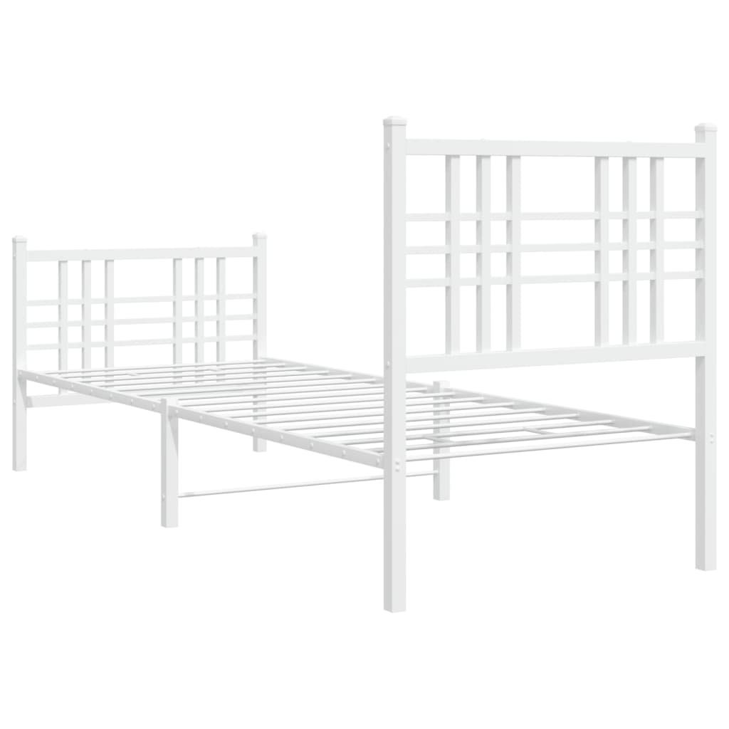 White Metal Bed Frame with Footboard, 80x200cm, No Mattress