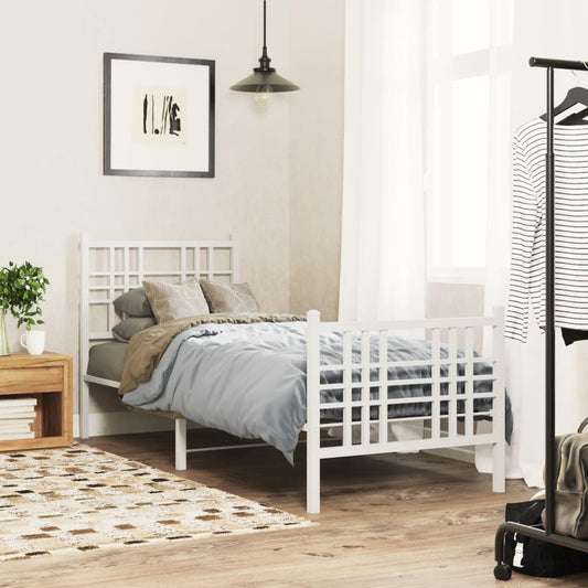 White Metal Bed Frame with Footboard, 80x200cm, No Mattress