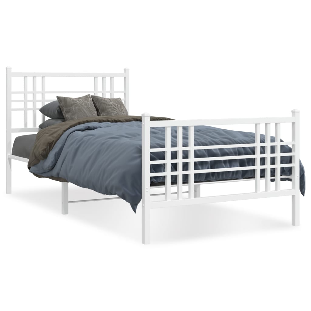 White Metal Bed Frame with Footboard - 107x203cm, No Mattress