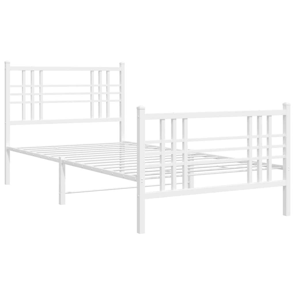 White Metal Bed Frame with Footboard - 107x203cm, No Mattress