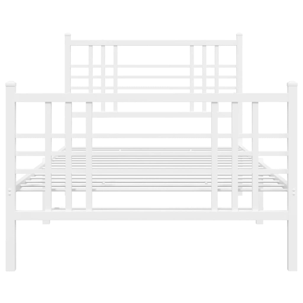 White Metal Bed Frame with Footboard - 107x203cm, No Mattress
