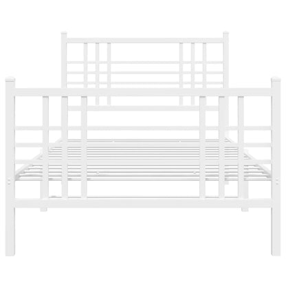 White Metal Bed Frame with Footboard - 107x203cm, No Mattress