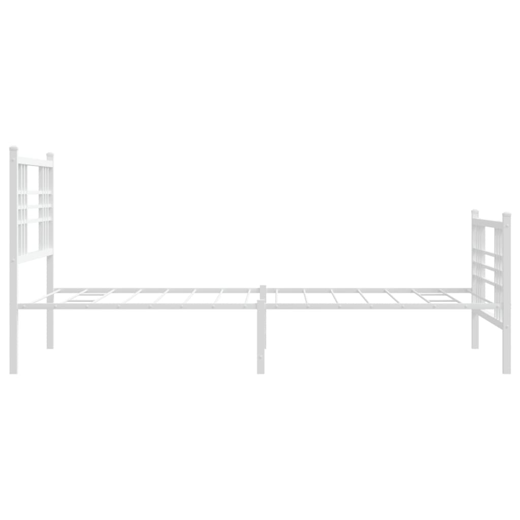 White Metal Bed Frame with Footboard - 107x203cm, No Mattress