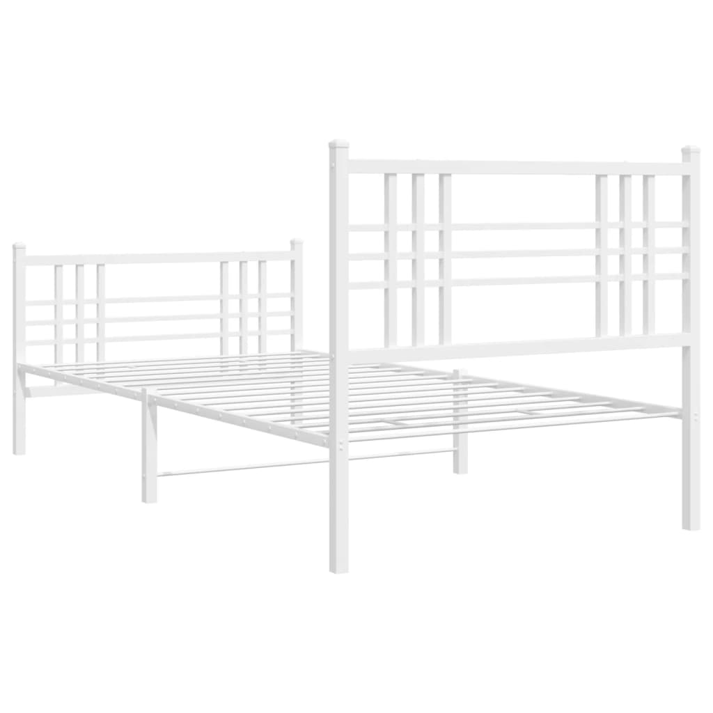 White Metal Bed Frame with Footboard - 107x203cm, No Mattress
