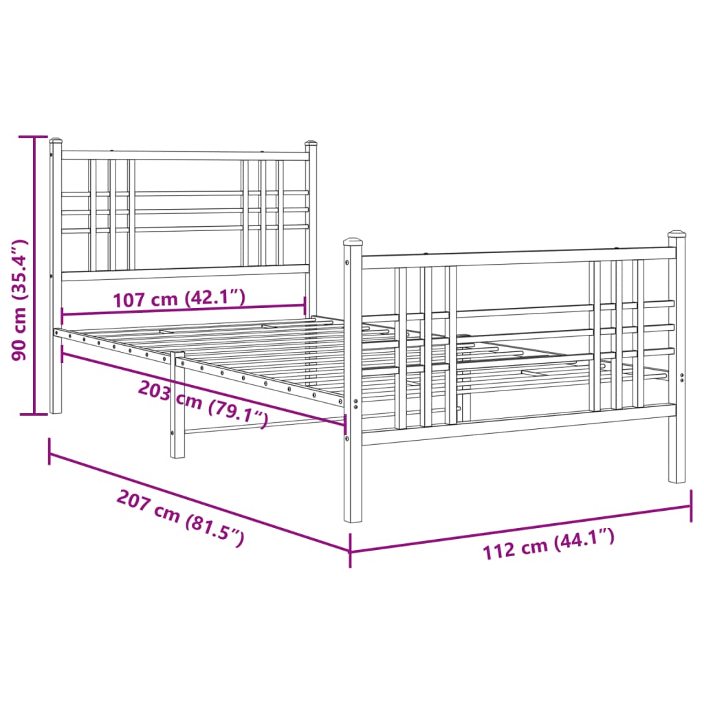 White Metal Bed Frame with Footboard - 107x203cm, No Mattress
