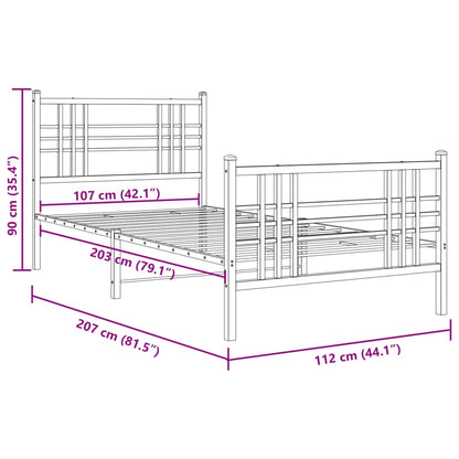 White Metal Bed Frame with Footboard - 107x203cm, No Mattress