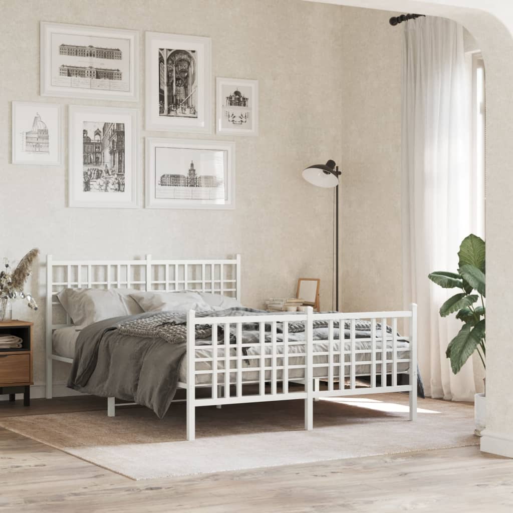 White Metal Bed Frame 120x190cm with Footboard - No Mattress