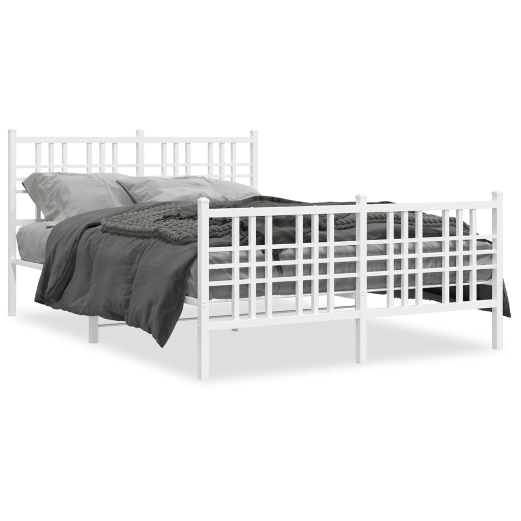 White Metal Bed Frame with Footboard - 137x190cm, No Mattress