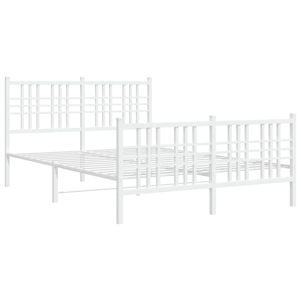 White Metal Bed Frame with Footboard - 137x190cm, No Mattress