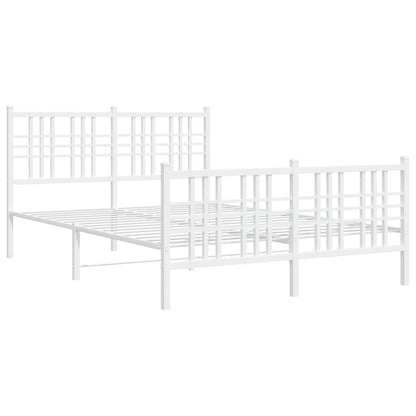 White Metal Bed Frame with Footboard - 137x190cm, No Mattress