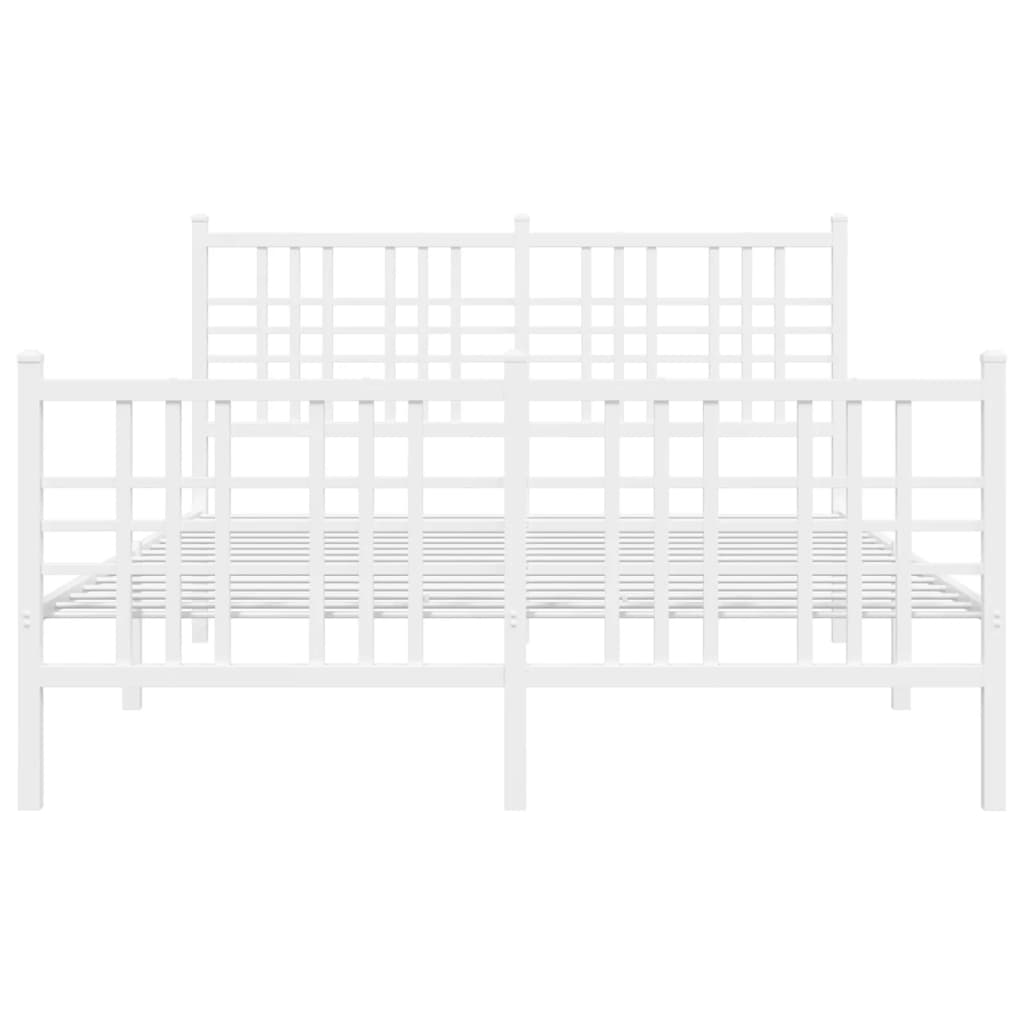 White Metal Bed Frame with Footboard - 137x190cm, No Mattress