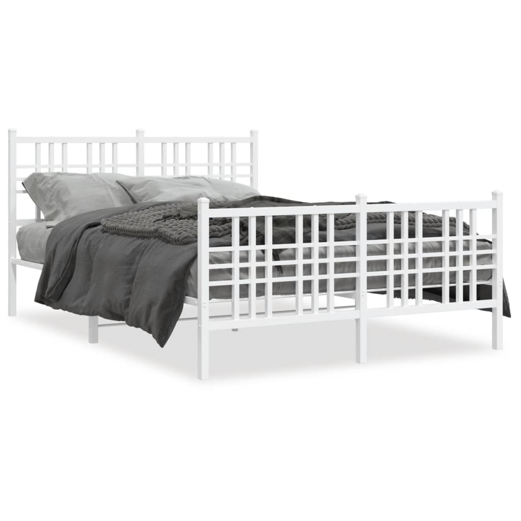 White Metal Bed Frame with Footboard, 140x190cm - No Mattress