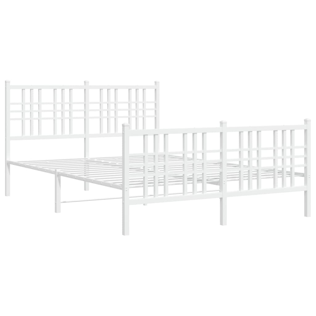 White Metal Bed Frame with Footboard, 140x190cm - No Mattress