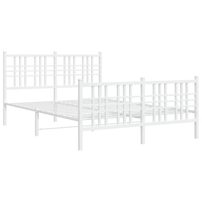 White Metal Bed Frame with Footboard, 140x190cm - No Mattress