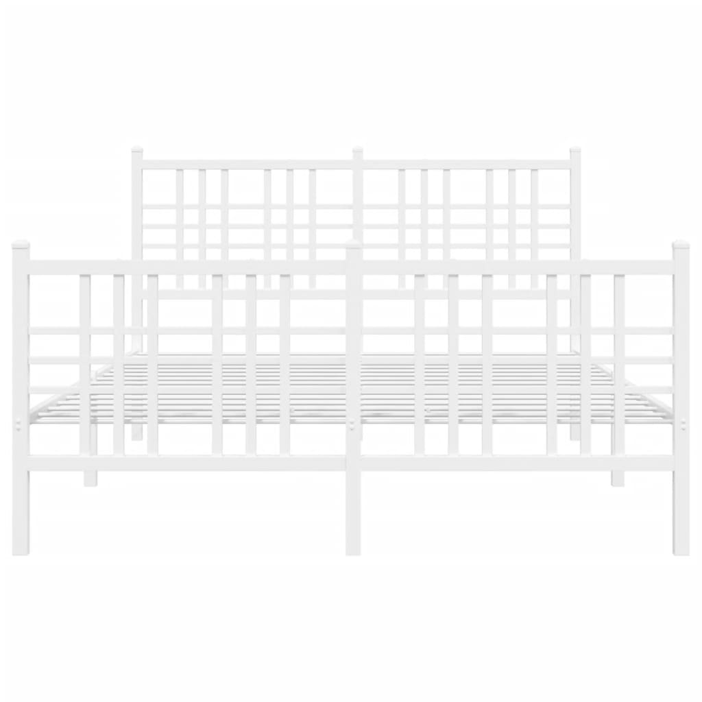White Metal Bed Frame with Footboard, 140x190cm - No Mattress