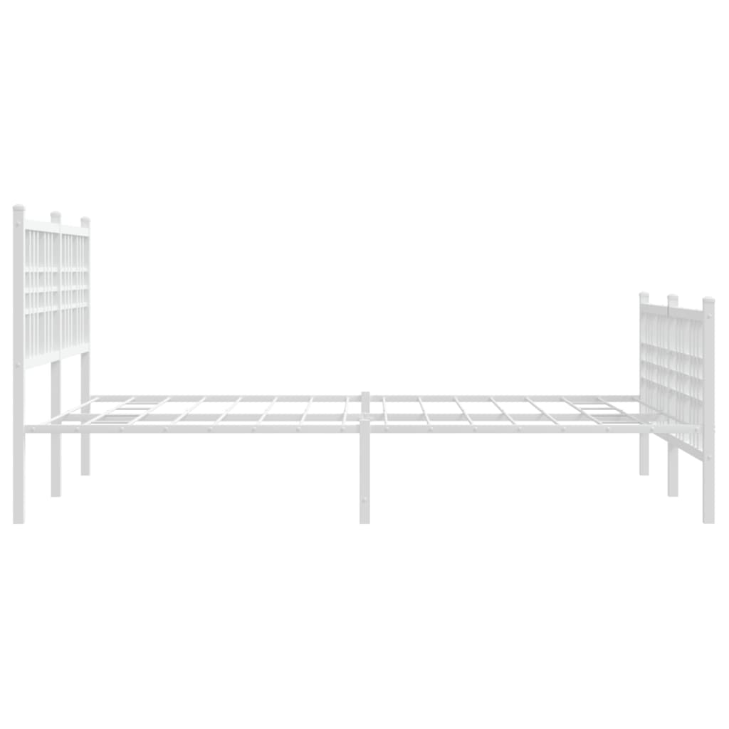 White Metal Bed Frame with Footboard, 140x190cm - No Mattress