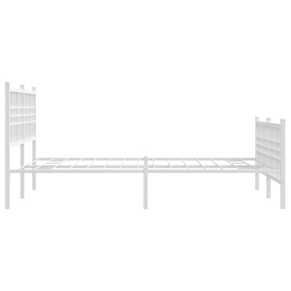 White Metal Bed Frame with Footboard, 140x190cm - No Mattress