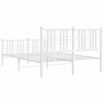 White Metal Bed Frame with Footboard, 140x190cm - No Mattress