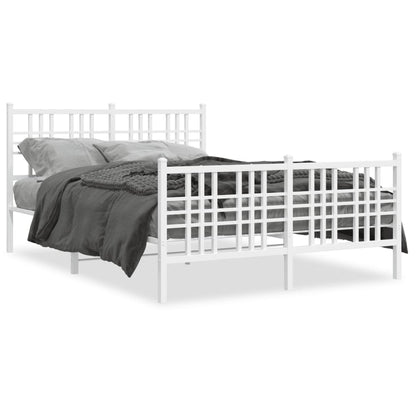 White Metal Bed Frame with Footboard, 140x200cm - Mattress Not Included