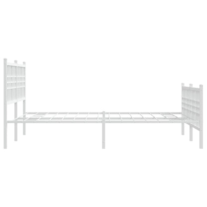 White Metal Bed Frame with Footboard, 140x200cm - Mattress Not Included