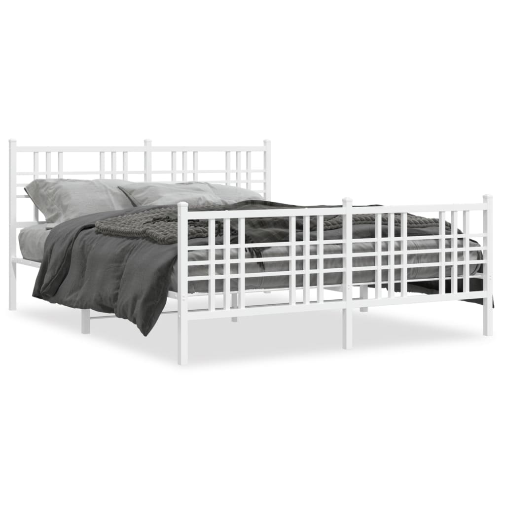 White Metal Bed Frame with Footboard - 150x200cm, No Mattress