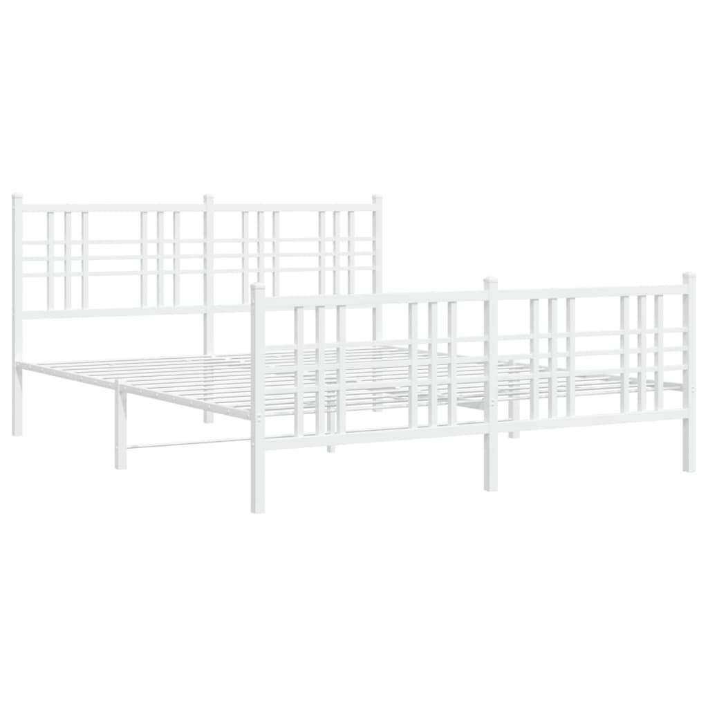 White Metal Bed Frame with Footboard - 150x200cm, No Mattress