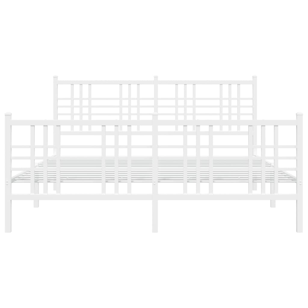 White Metal Bed Frame with Footboard - 150x200cm, No Mattress