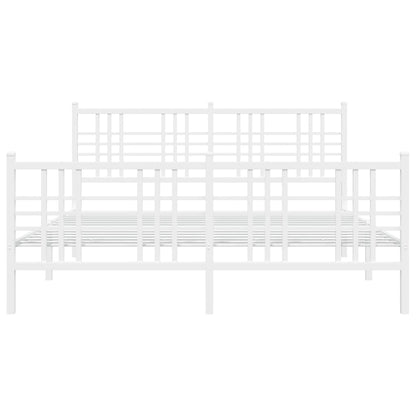 White Metal Bed Frame with Footboard - 150x200cm, No Mattress