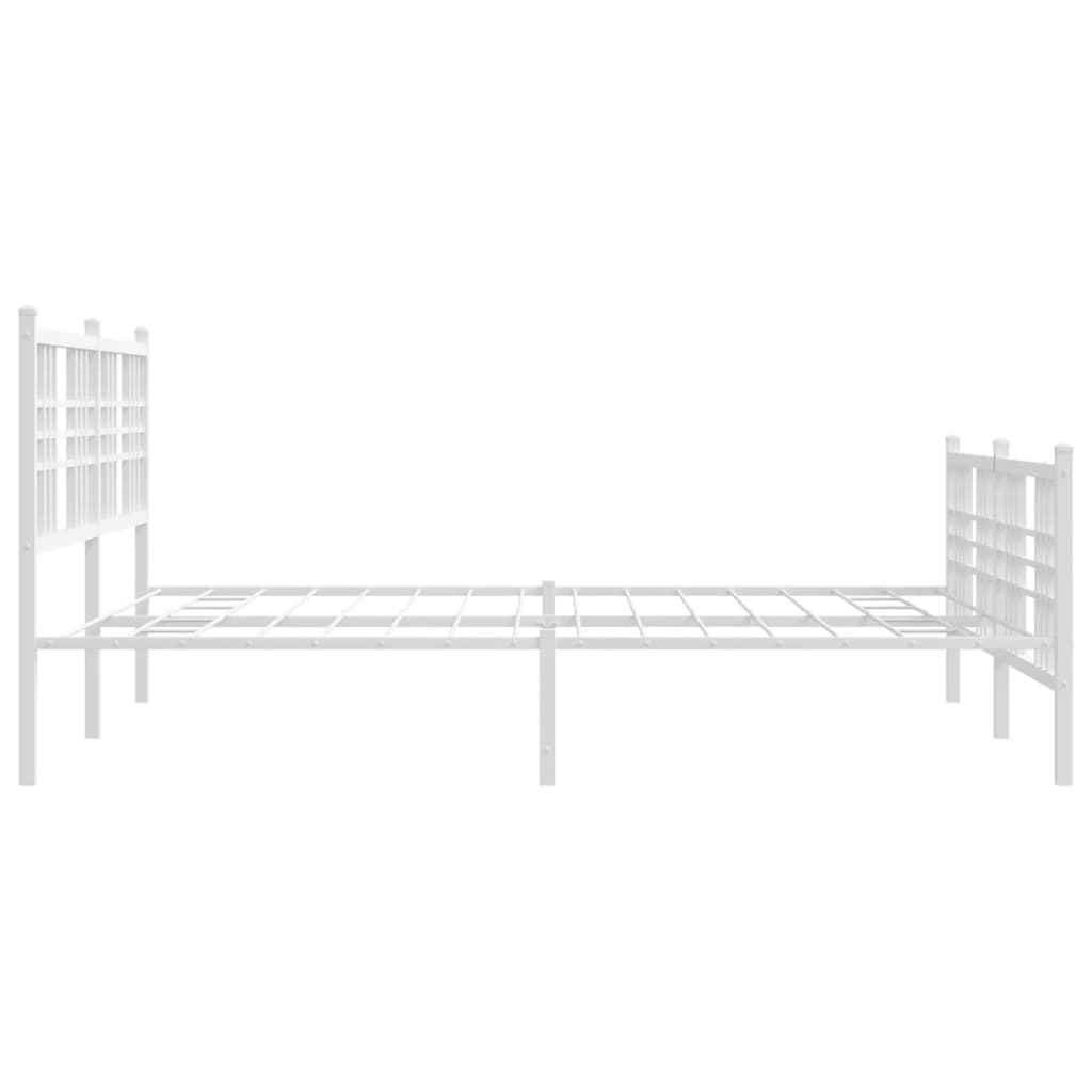 White Metal Bed Frame with Footboard - 150x200cm, No Mattress
