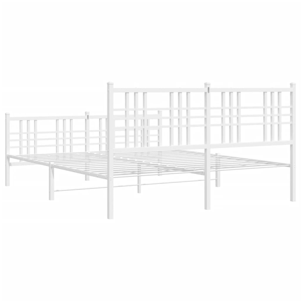 White Metal Bed Frame with Footboard - 150x200cm, No Mattress