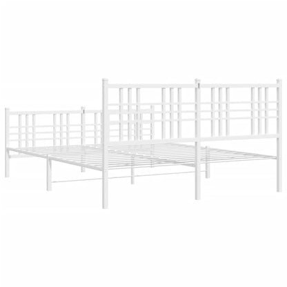 White Metal Bed Frame with Footboard - 150x200cm, No Mattress