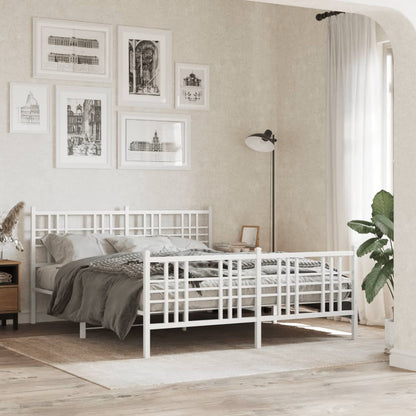 White Metal Bed Frame with Footboard - 150x200cm, No Mattress
