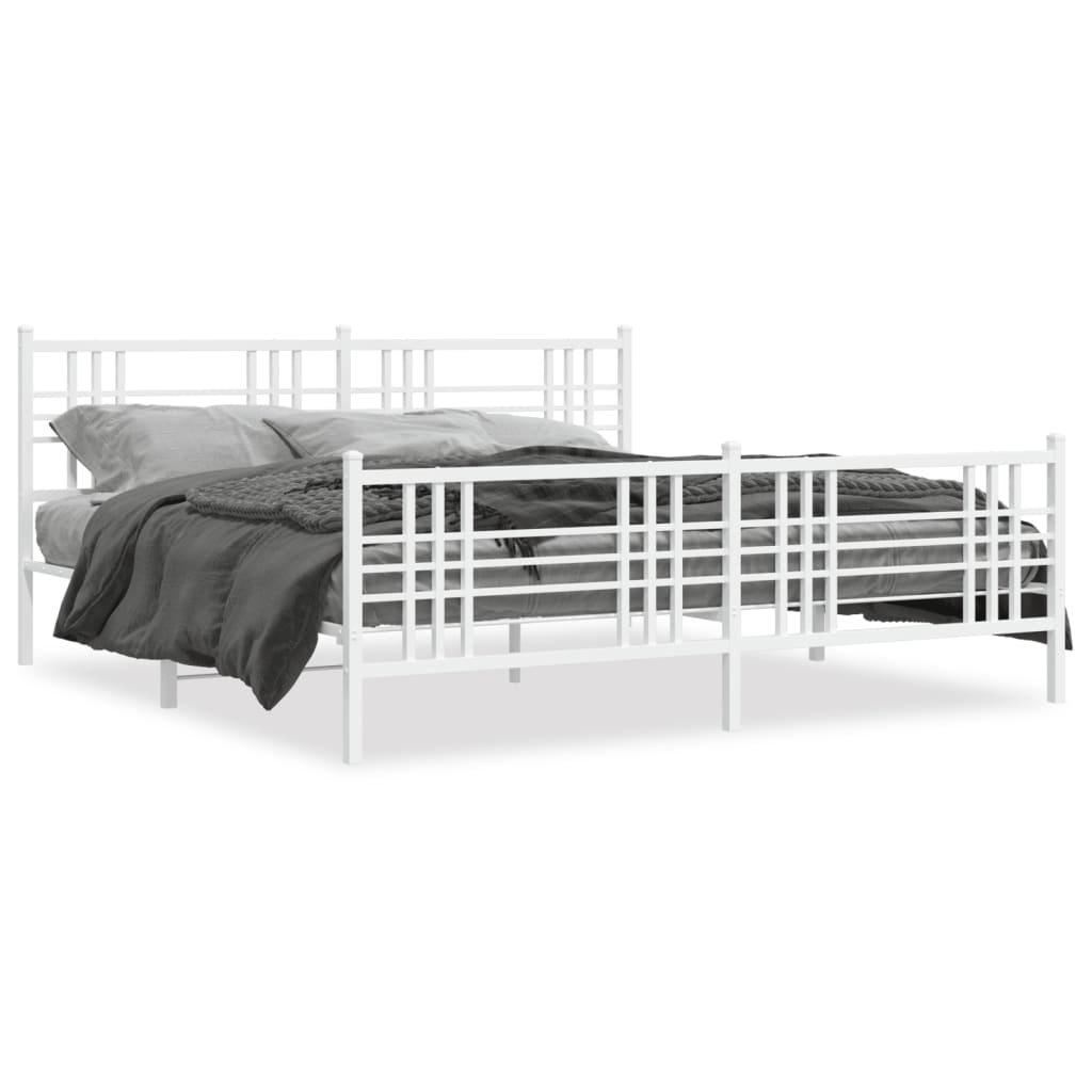 White Metal Bed Frame with Footboard - 183x213cm, No Mattress