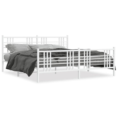 White Metal Bed Frame with Footboard - 183x213cm, No Mattress