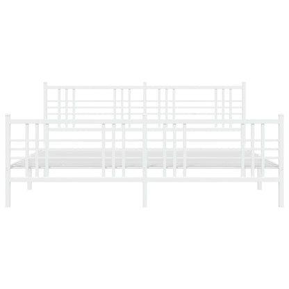 White Metal Bed Frame with Footboard - 183x213cm, No Mattress